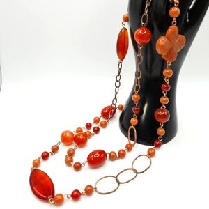 Vintage Carnelian Stone Beaded 46" Long Necklace